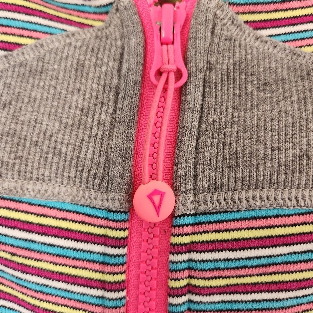 LULULEMON IVIVVA Girls Gray Pink Stripe Scuba Hoodie Jacket Zip Sweater 12 - Picture 4 of 8
